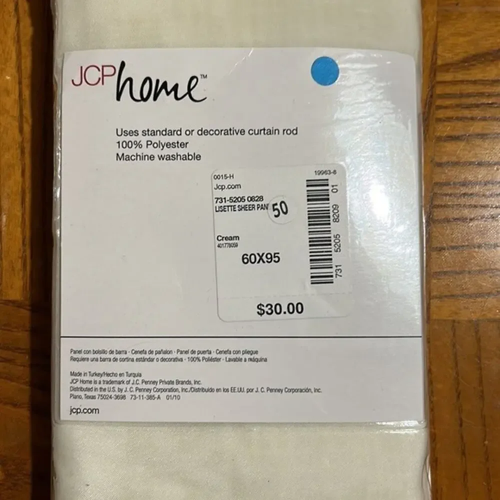 (2) Sheer Curtain Panels Lisette Cream JCP Home 60